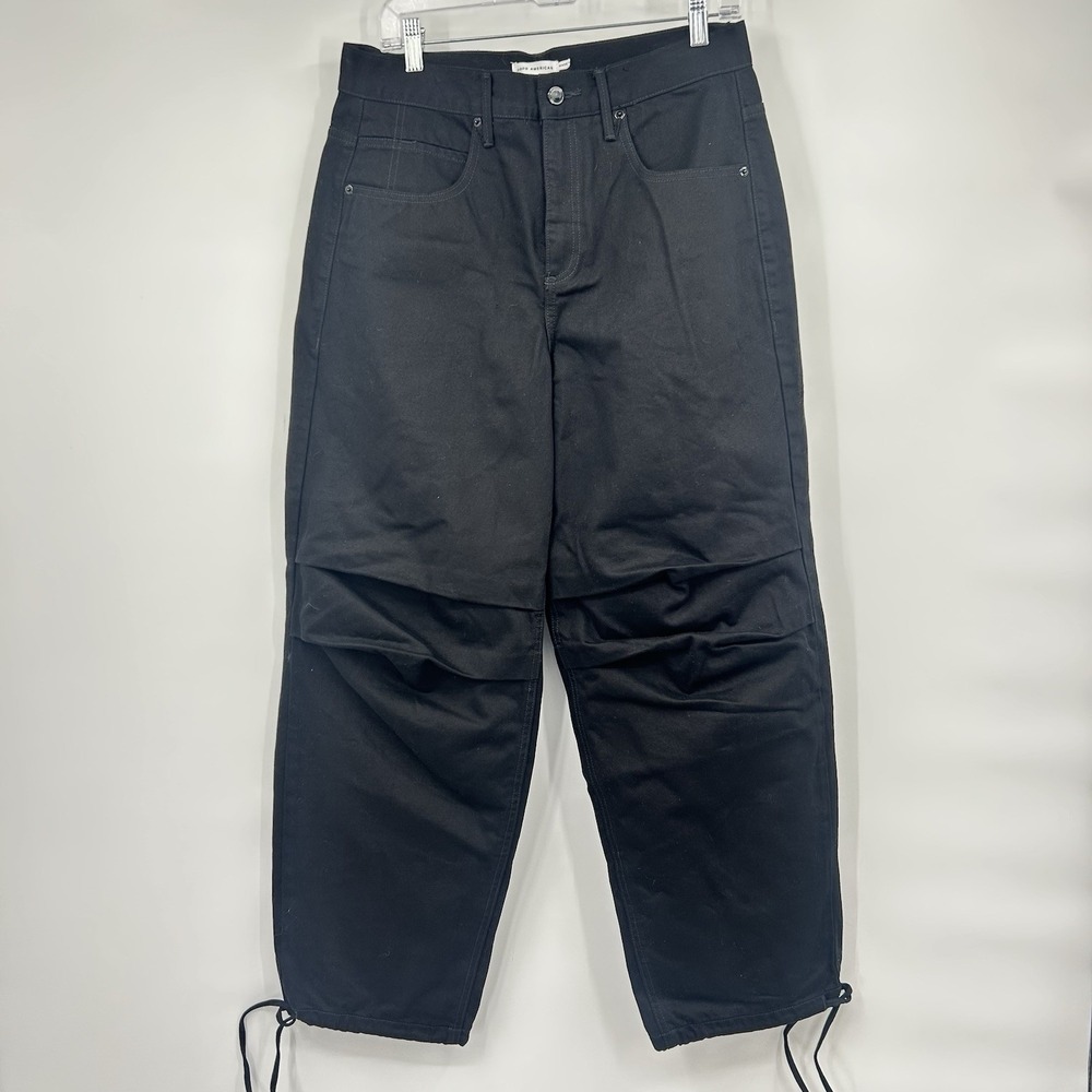 Good American Uniform Jeans 2 26 Black High Rise Relaxed Drawstring Hem GBU299